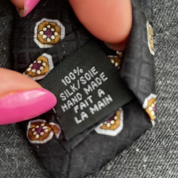 CLEARANCE✨ Vintage 100% Silk Protocol Black Grid Patterned Neck Tie - Picture 5 of 5